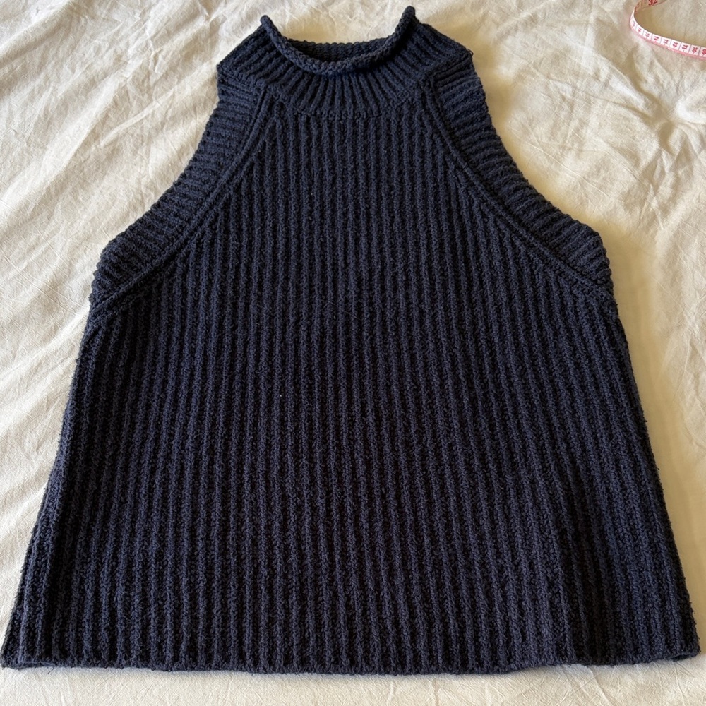Anthropologie Navy Blue Mock Neck Knit Sleeveless Sweater